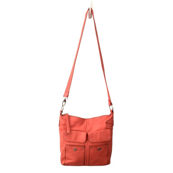 Stone Mountain Purse Coral/Orange Leather Shoulder Bag Adjustable Strap - Med - Picture 2 of 16
